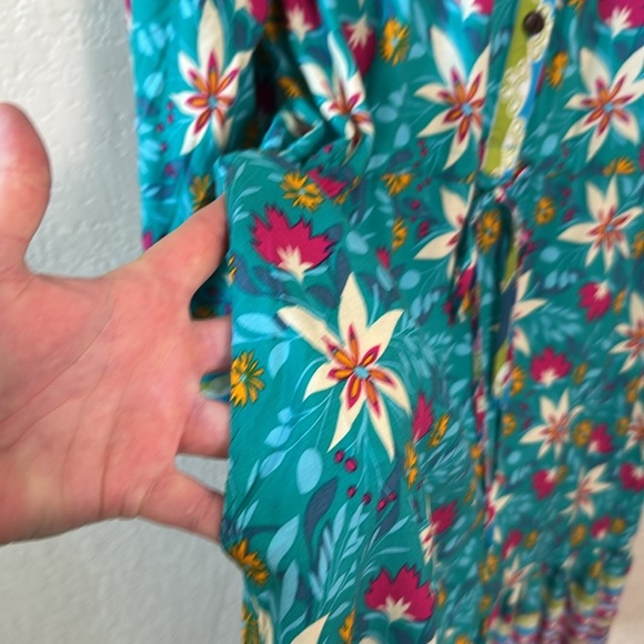Sunshine & Rodeos Women’s S  Floral Dress Tie Waist Button up Pockets Round Neck - Picture 7 of 8